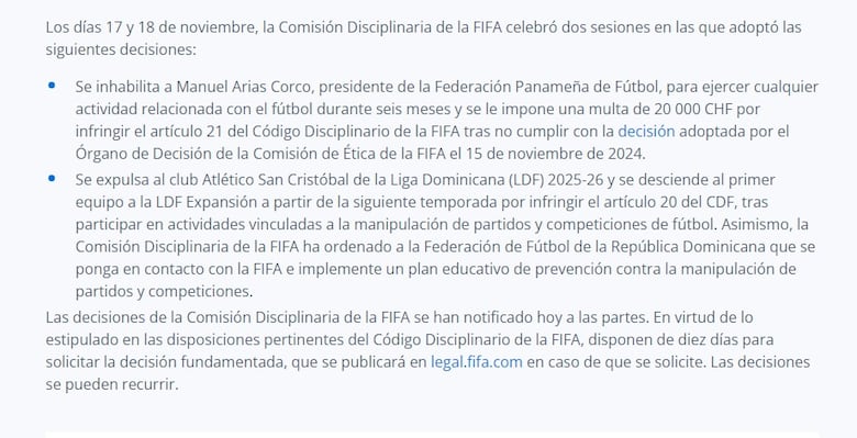Manuel Arias, de la Federación Panameña de Fútbol, recibe nueva  inhabilitación de seis meses de la FIFA