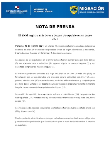 Migración expulsó en enero de este año a 12 personas; en 2020 la cifra alcanzó las 200