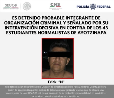 Detienen a supuesto operador 'decisivo' en desaparición de 43 estudiantes en México
