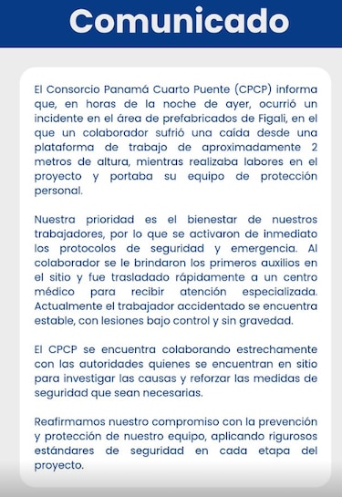 Mitradel ordena la paralización de la obra del Cuarto Puente por accidente laboral