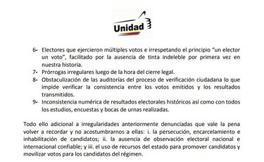 La MUD denuncia irregularidades en elección de gobernadores y convoca a luchar por un nuevo sistema electoral
