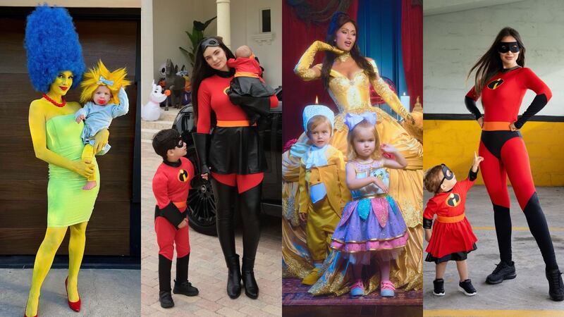 Lele Pons, Nadia Ferreira, Sheldry Sáez y Paris Hilton se disfrazan junto a sus hijos y recrean personajes de películas y series