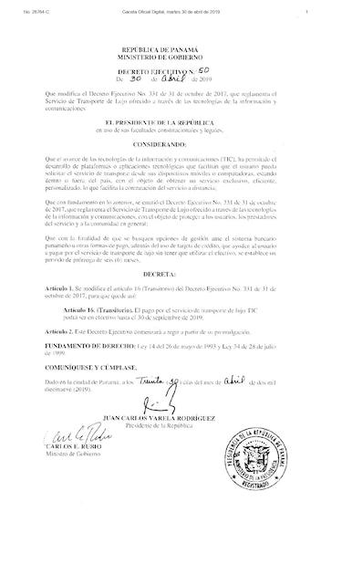 Gobierno prorroga hasta septiembre de 2019 pago en efectivo en servicios como Uber