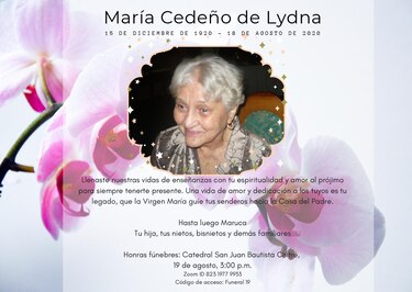 Luto por el fallecimiento de María Cedeño de Lydna