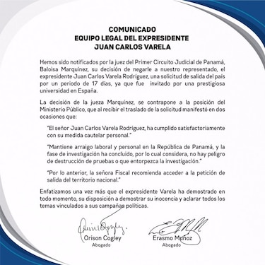 Jueza Baloisa Marquínez niega permiso de salida del país al expresidente Juan Carlos Varela