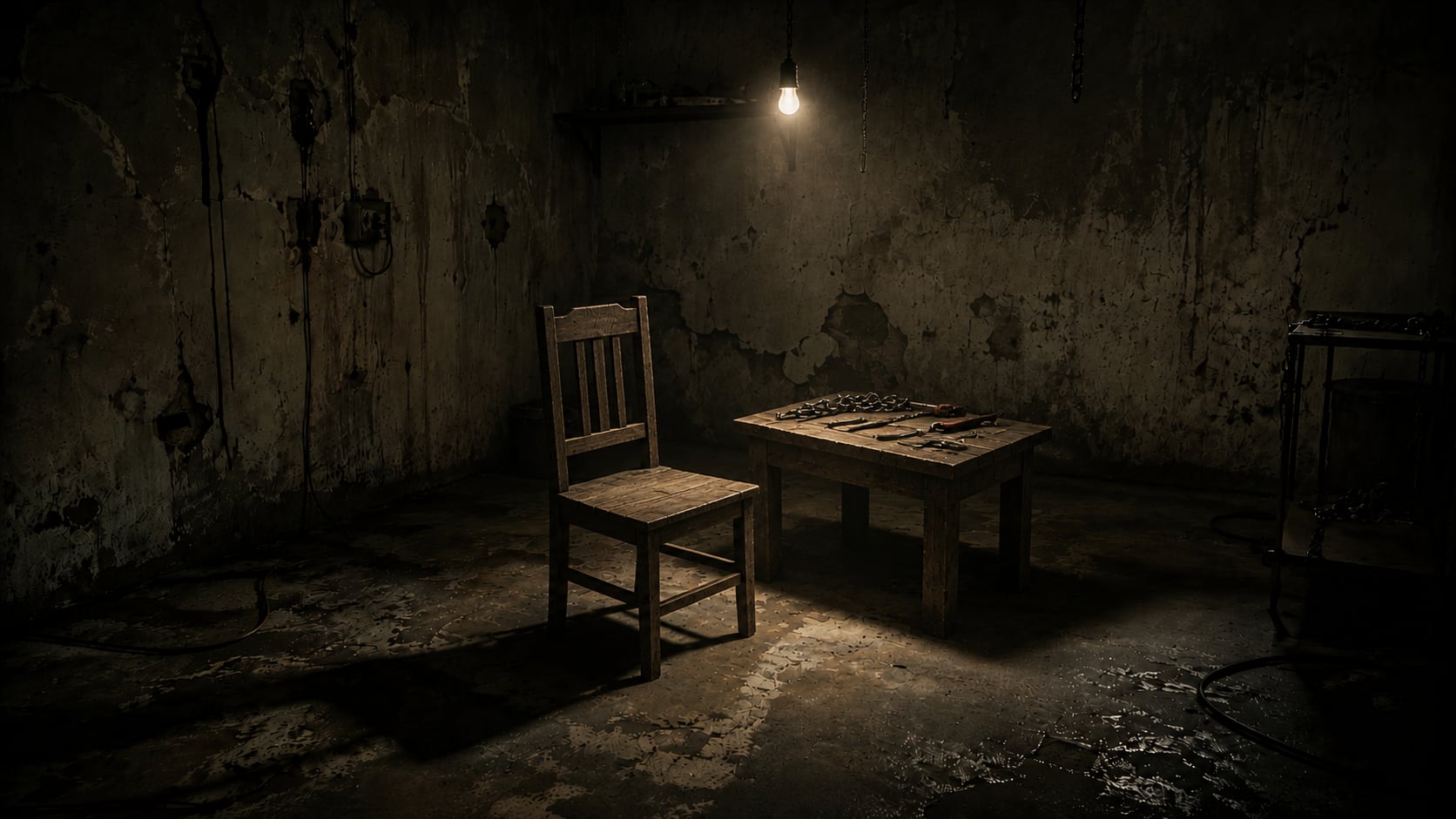 Una silla solitaria en un cuarto oscuro