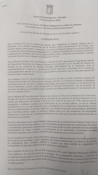 75 agentes de la Policía Municipal de la Alcaldía de Panamá pasarían al Sistema Penitenciario