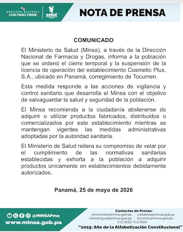 Minsa ordena cierre de empresa de cosméticos en Tocumen