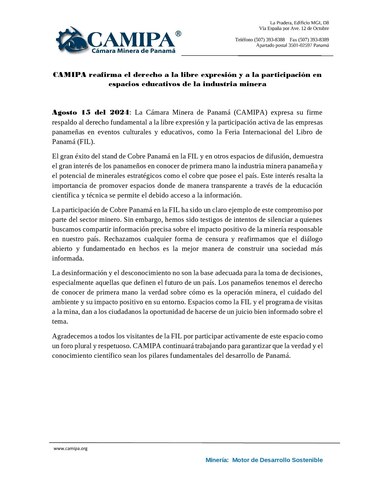 Críticas, boicot y cancelaciones en la Feria del Libro por presencia de Minera Panamá