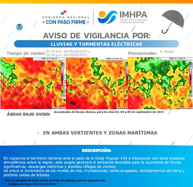 Onda tropical 29: extienden aviso de vigilancia hasta el martes 9 de septiembre