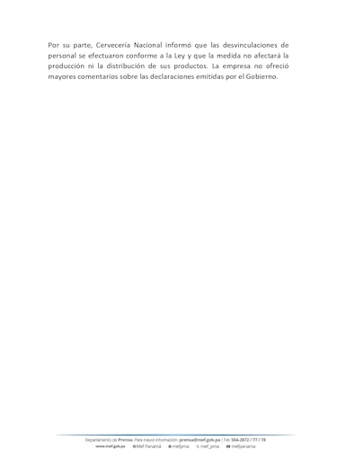 Gobierno de Mulino niega alza de impuestos señalada por la Cervecería Nacional