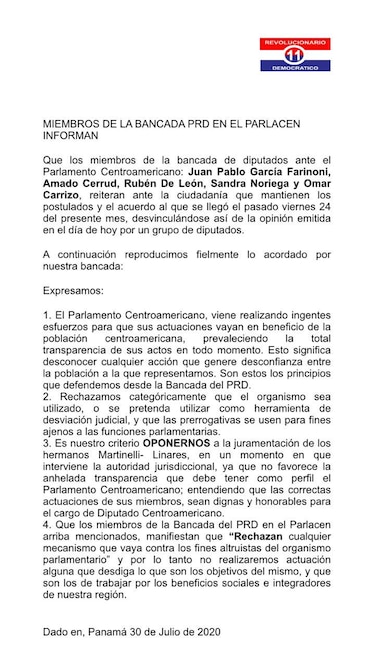 La bancada de Panamá en el Parlacen aprueba resolución que beneficiaría a los Martinelli Linares