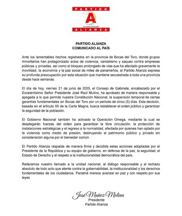 Presidentes de partidos políticos reaccionan al estado de urgencia decretado en Bocas del Toro