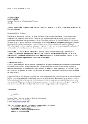 ¿Siguen siendo legales los cargos? Solicitan a Contraloría congelar pagos a vicerrectores de la Unachi