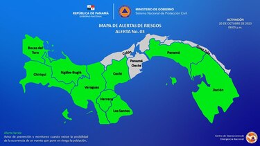 Sinaproc declara alerta verde en ocho provincias y una  comarca indígena