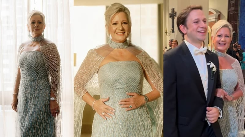 Lorena Castillo luce vestido hecho en Panamá por Verónica Angel para la boda religiosa de su hijo Adrián Varela