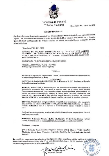 Tribunal Electoral admite impugnación contra el diputado electo Ricardo Valencia