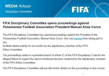 Comité Disciplinario de la FIFA abre procedimiento contra Manuel Arias, presidente de la Fepafut