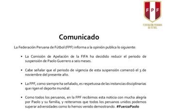 FIFA reduce sanción a Paolo Guerrero; podrá jugar en el Mundial