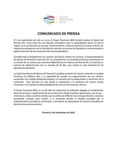 Superintendencia de Bancos toma control de AllBank