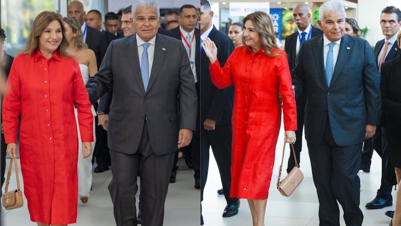 Hecho por manos panameñas: el vestido rojo que lució la primera dama de Panamá, Maricel de Mulino, para recibir a jefes de estado y líderes internacionales