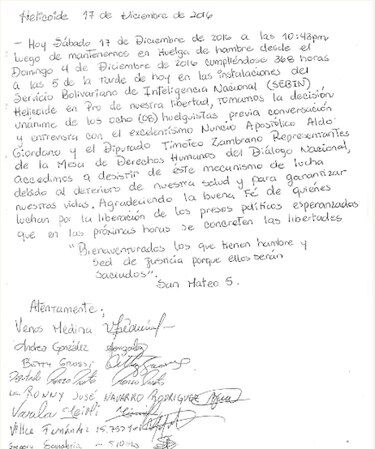 Ocho opositores venezolanos presos cesan huelga de hambre