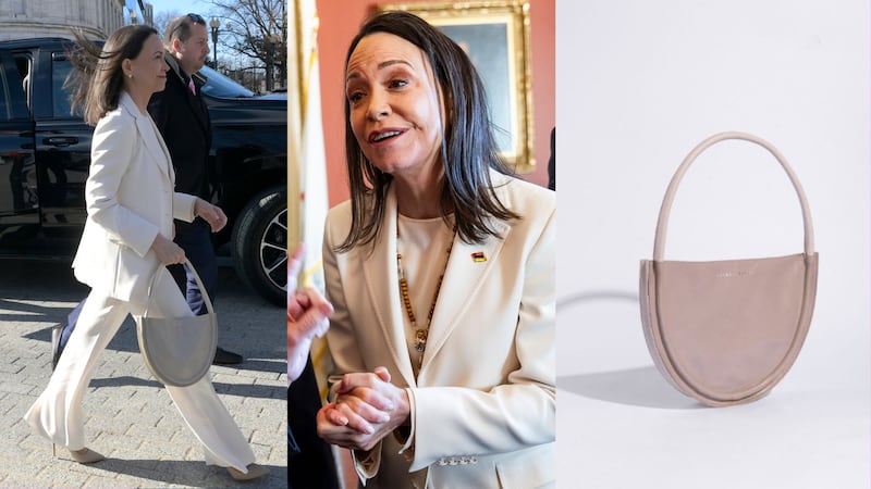 María Corina Machado y su traje blanco (y su cartera hecha en Venezuela) para almorzar con el presidente Donald Trump en la Casa Blanca