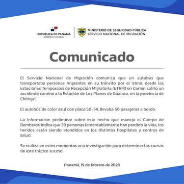 Sube a 39 la cifra de muertos tras accidente de bus con migrantes en Gualaca, Chiriquí