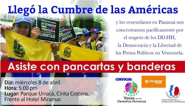 Venezolanos anuncian protestas y concentraciones en Panamá durante Cumbre de las Américas