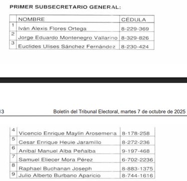 José Luis Fábrega, Arquesio Arias y Aldo López Tirone, entre los candidatos al CEN; esta es la lista oficial de los postulados