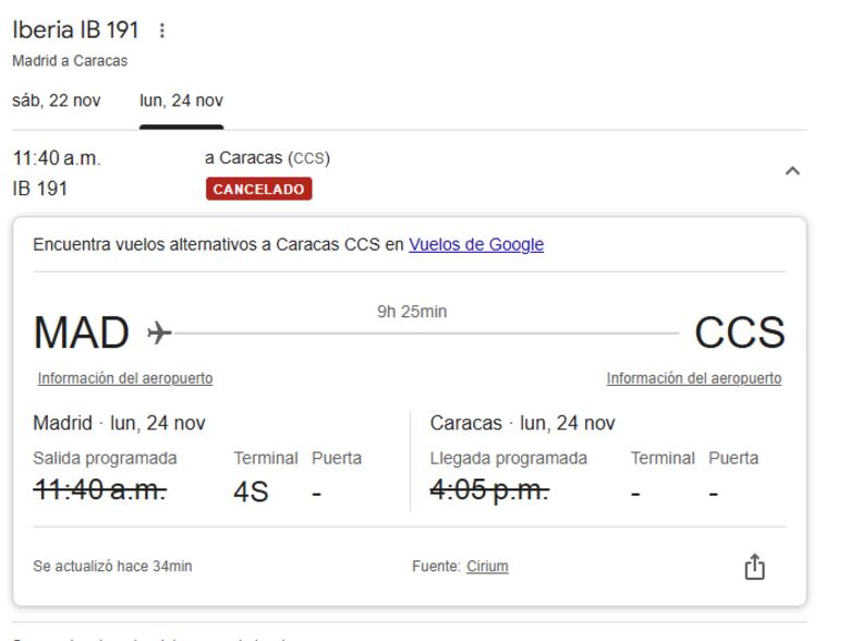 Iberia cancela vuelos entre Madrid y Caracas por alerta de la FAA sobre Venezuela