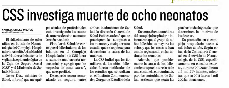 ¿Qué reveló la investigación inicial sobre la muerte de los neonatos en la CSS?  