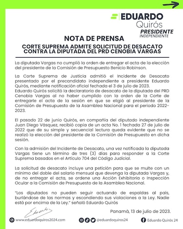 Corte acoge incidente de desacato contra la diputada del PRD Cenobia Vargas