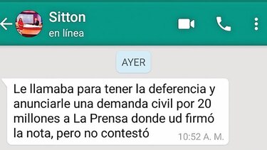 Sidney Sittón amenazó con la demanda civil
