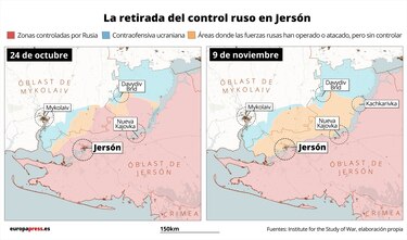Las fuerzas ucranianas vuelven a izar su bandera en la plaza principal de Jersón