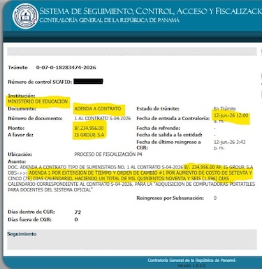 No hay refrendo: la Contraloría devuelve al Meduca la adenda del contrato de las laptops
