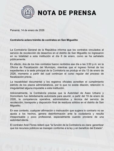 Crisis del aseo en San Miguelito: alcaldesa acusa intromisión de la AAUD y contralor descarta refrendos ‘bajo presión’